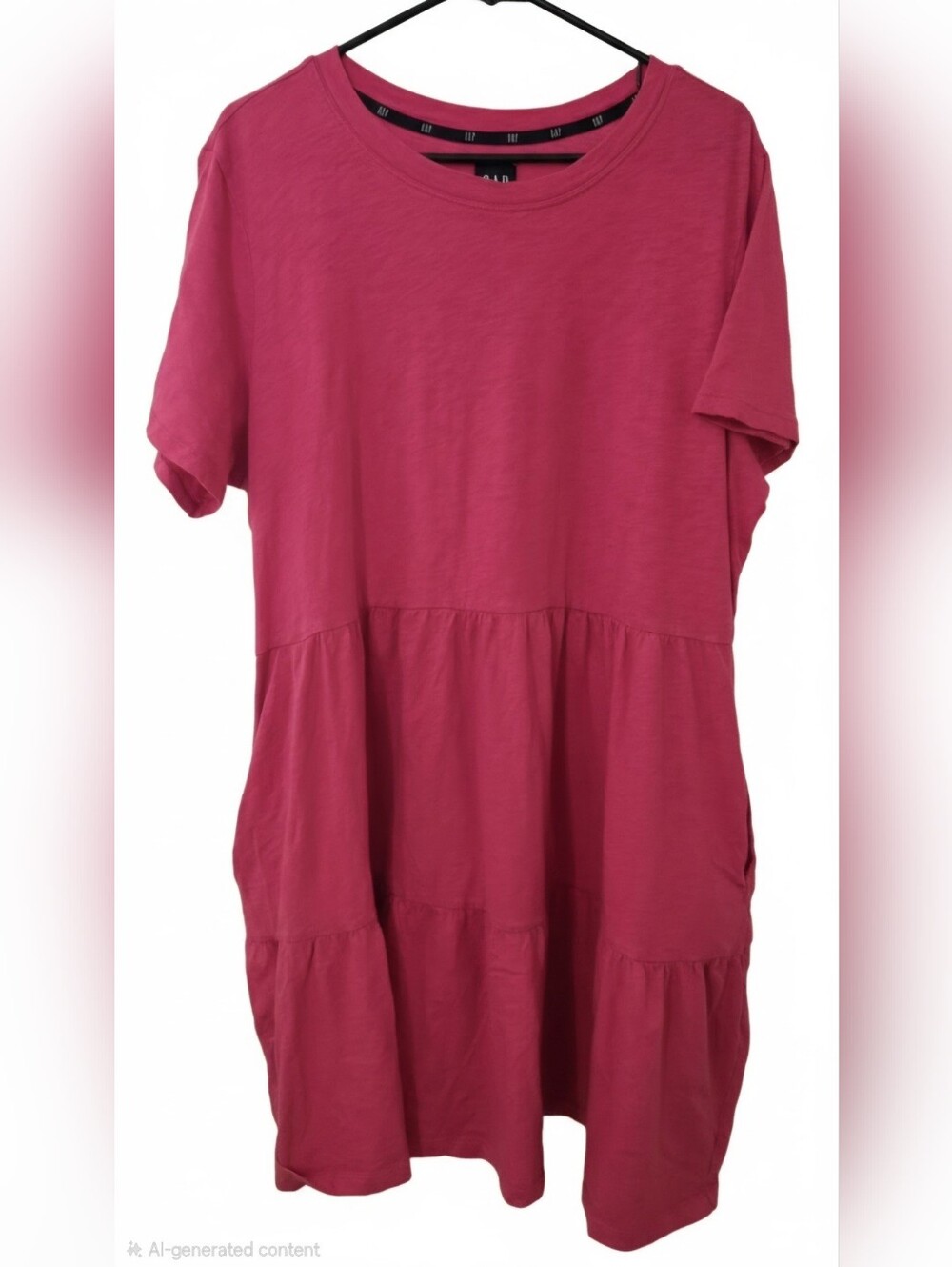 GAP Women's Dress XXL Pink Cotton Tiered Short Sleeve Ruffle